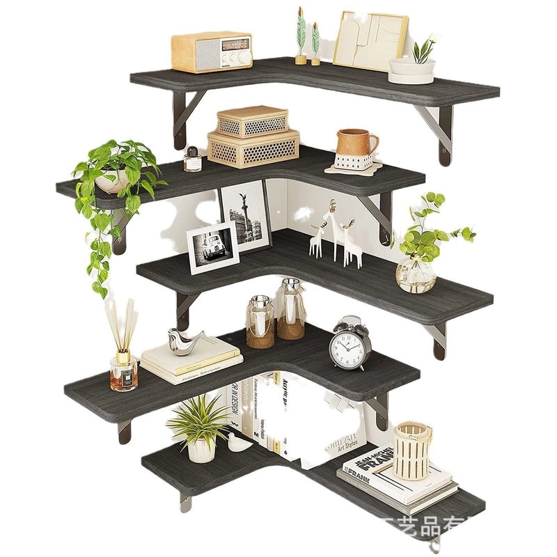 Rustic Wooden Wall-mounted Corner Storage Rack Floating Shelf for Home Organization|Home Storage & Organization