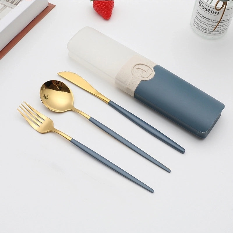 Retro Style Color Block Stainless Steel Fruit Spoon Knife Fork Set|Kitchen & Dining Cutlery Sets