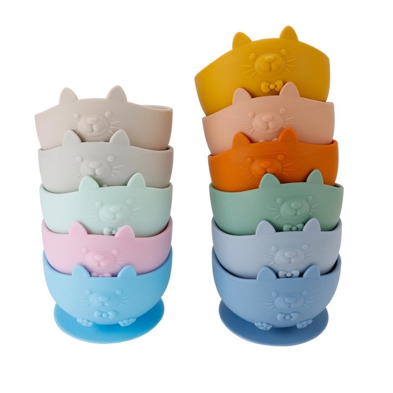 Cartoon Cat Silicone Baby Plate with Suction Base for Kids Mealtime | Baby Tableware