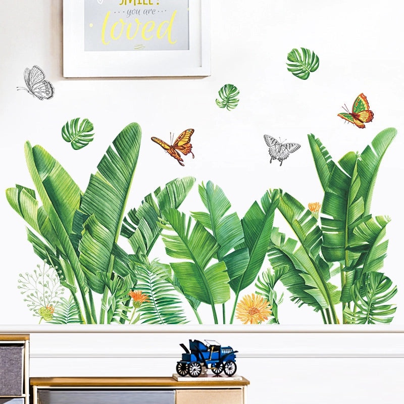 Tropical Plant Turtle Leaf Butterfly Flower Wall Decal for Bedroom | Home Decor Wall Stickers