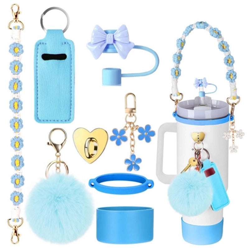 Adorable Geometric Plush Silica Gel Straw Charm Cup Pendant Set | Drink Accessories