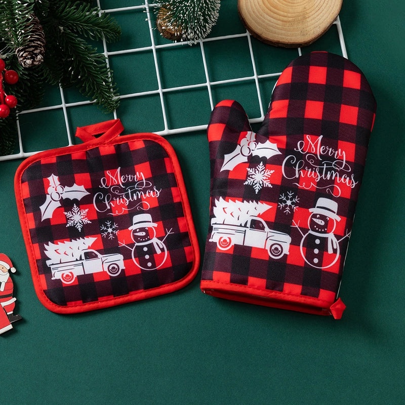 Christmas Heat Resistant Gloves with Santa Claus and Christmas Tree Design|Winter Accessories