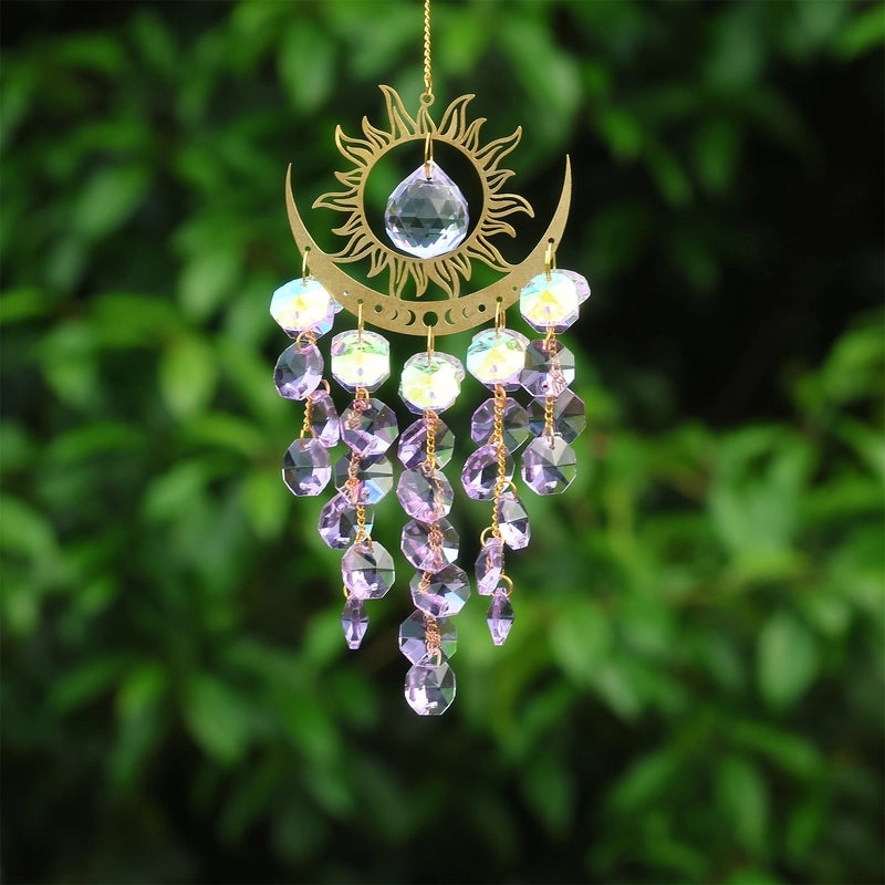 Minimalist Sun and Moon K9 Crystal Pendant in Iron and Copper | Jewelry & Accessories