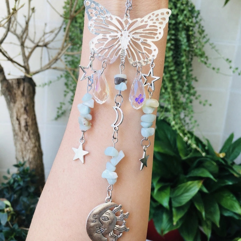 Christmas Pastoral Sun and Butterfly Crystal Pendant Wind Chime Wall Hanging|Home Decor