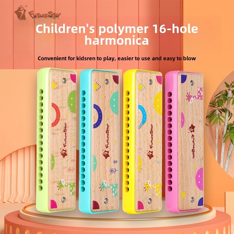 Wooden 16-Hole Polyphonic Harmonica for Kids | Musical Instruments & Accessories