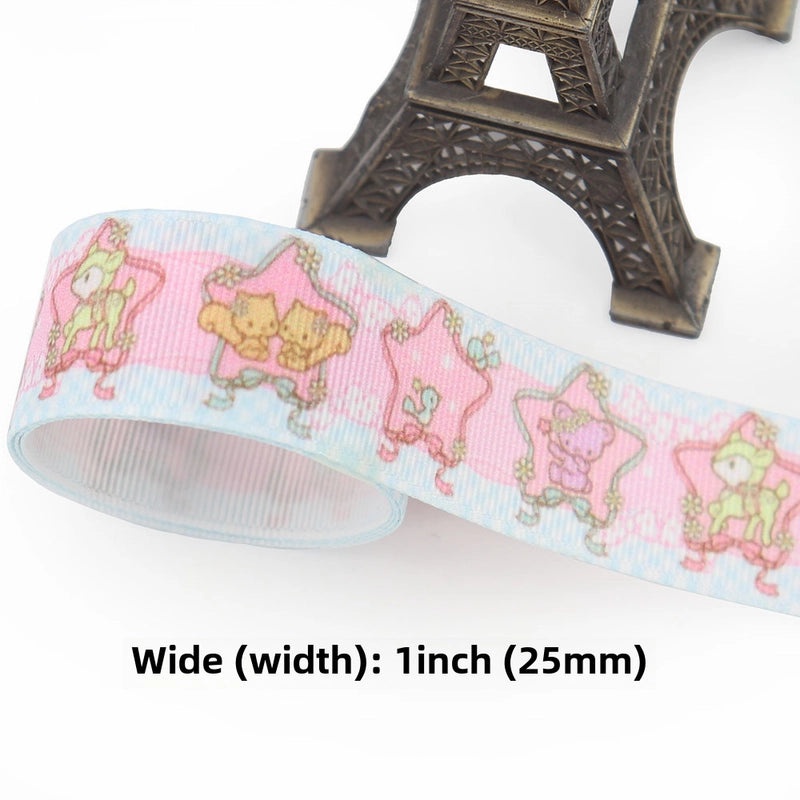 Cartoon Soft Color Thermal Transfer Printed Ribbed Ribbon DIY Handmade Bow Hair Accessory Gift Packaging|Hair Accessories