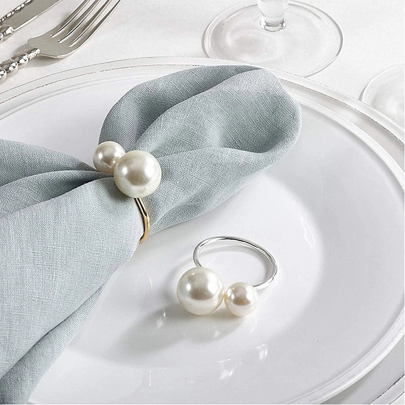 Elegant Round Pearl Metal Napkin Rings Set of 6 | Dining Table Accessories and Napkin Holders