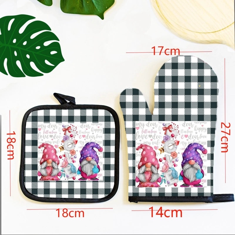 Cartoon Style Minimalist Polyester Apron with Heat Resistant Gloves|Kitchen Accessories