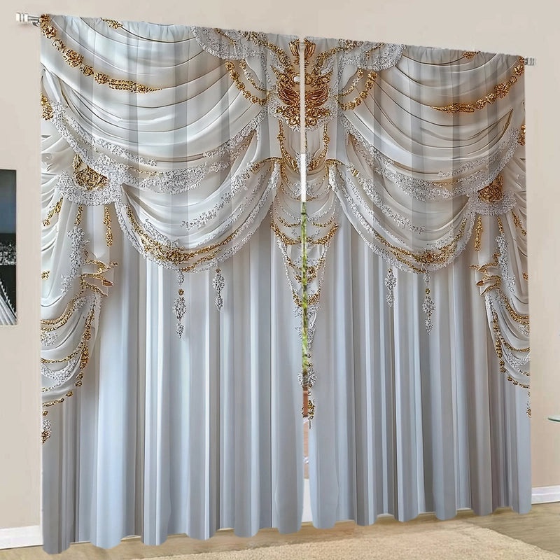 2PCS Floral Pattern 3D Digital Print Curtains | Home Decor Curtains