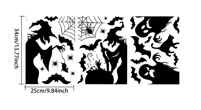 Halloween Witch and Bat Window Stickers Ghost Spider Wall Decorations|Holiday & Seasonal Decor