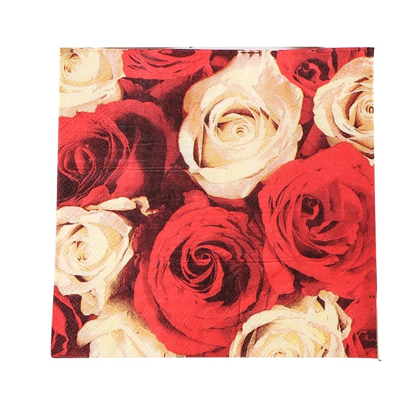 Romantic Rose Pattern Virgin Wood Pulp Kitchen Dining Napkins