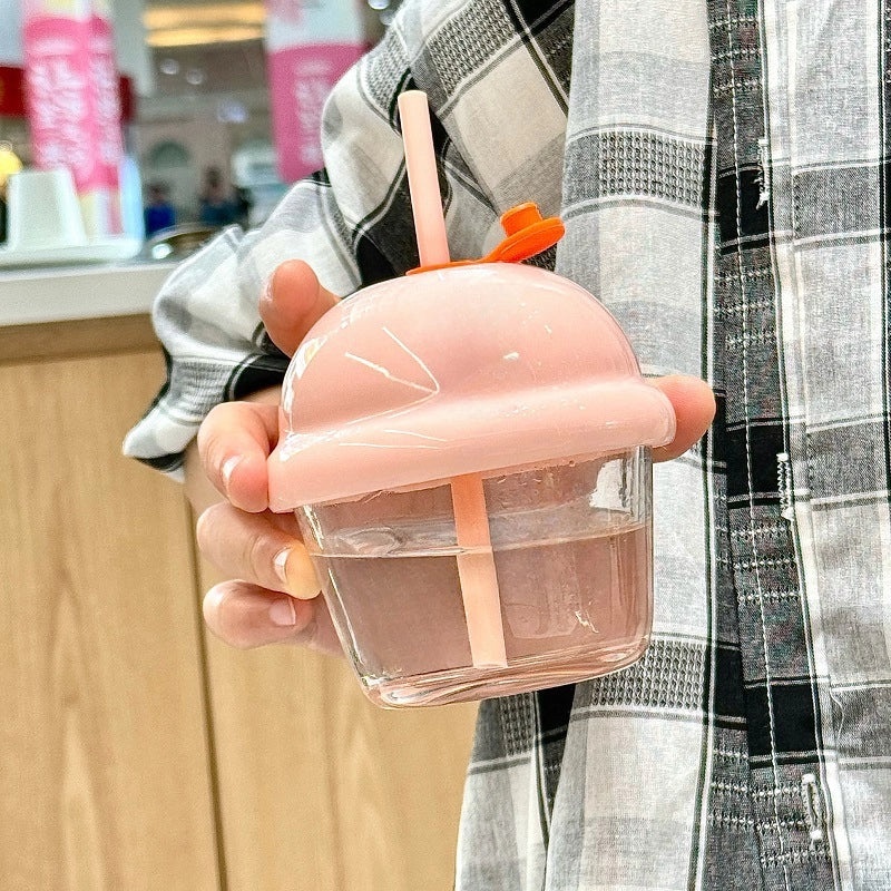 Straw Glass Kids Water Cup Mini Portable Cute Milk Cup for Breakfast Handheld Gift|Kids Drinkware