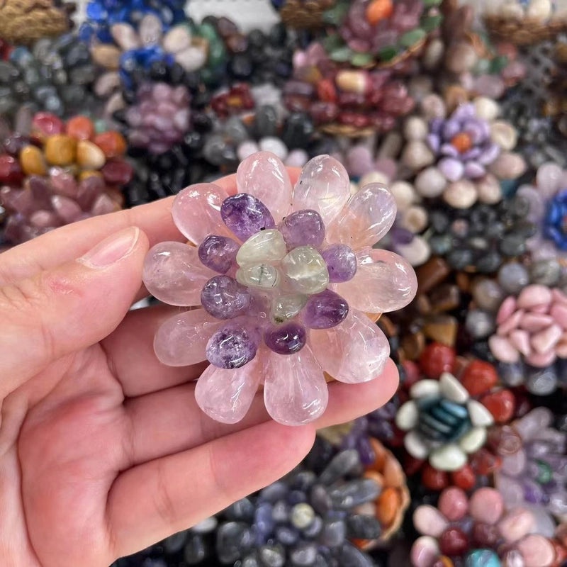 Modern Natural Gemstone Flower Ornament Daily Home Decor Accessory