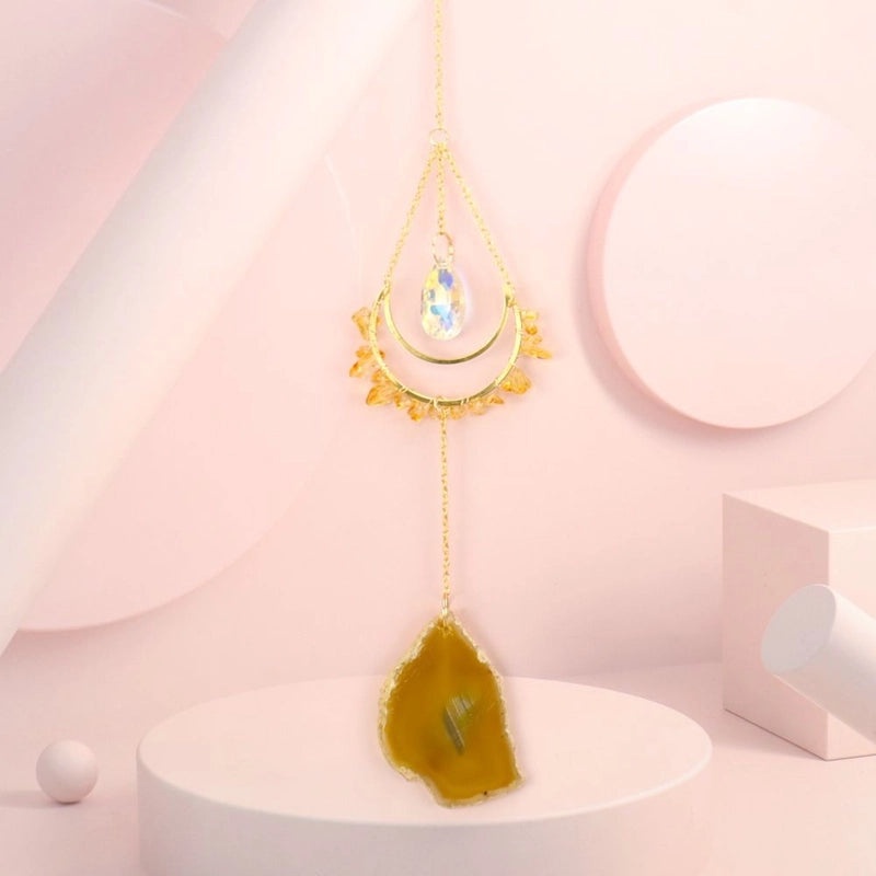 Geometric Agate Copper Suncatcher Wind Chime Modern Metal Wall Decor|Home Decor & Wall Art