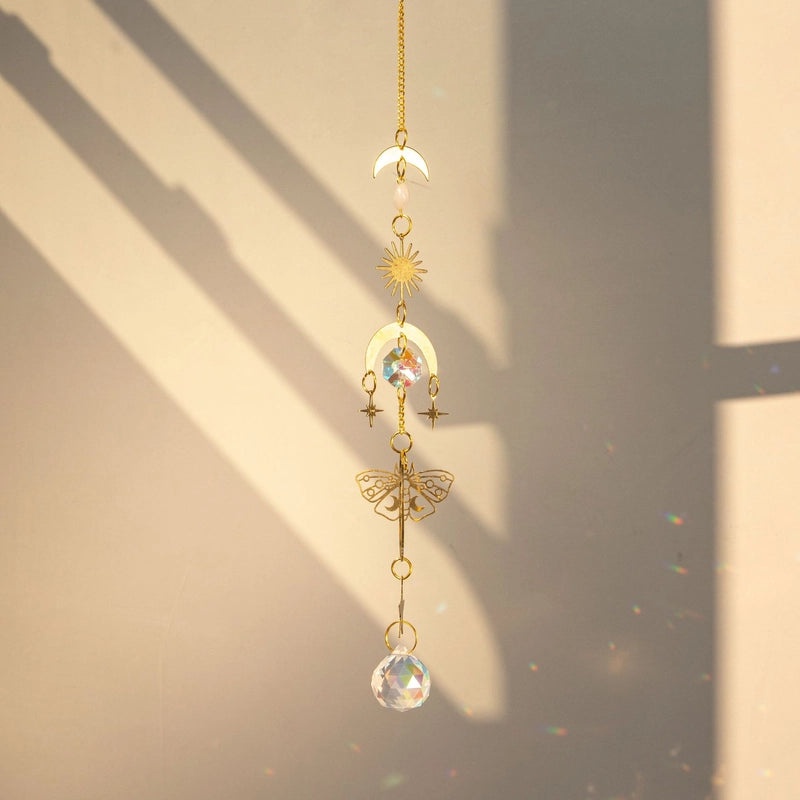 Minimalist Star Butterfly Copper Crystal Suncatcher Wind Chime Wall Hanging Decor|Home Decor