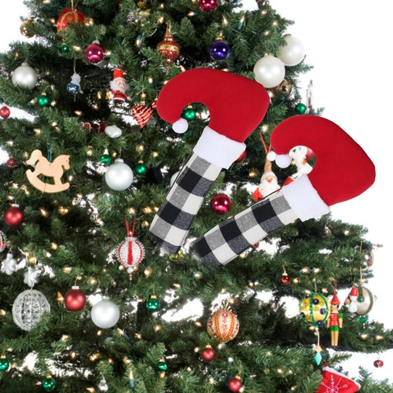 Black White Checkered Elf Leg Christmas Tree Decoration Xmas Socks Festive Home Decor|Holiday Decorations