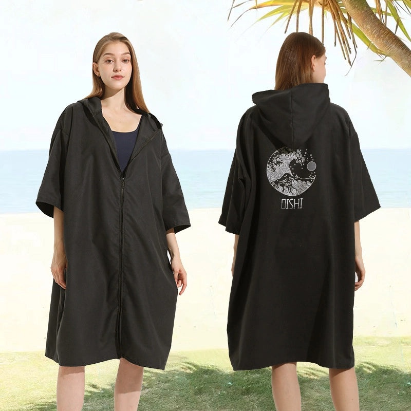 Quick-Dry Surf Diving Zipper Poncho Absorbent Swimming Changing Robe Bath Towel | Beachwear & Swim Accessories