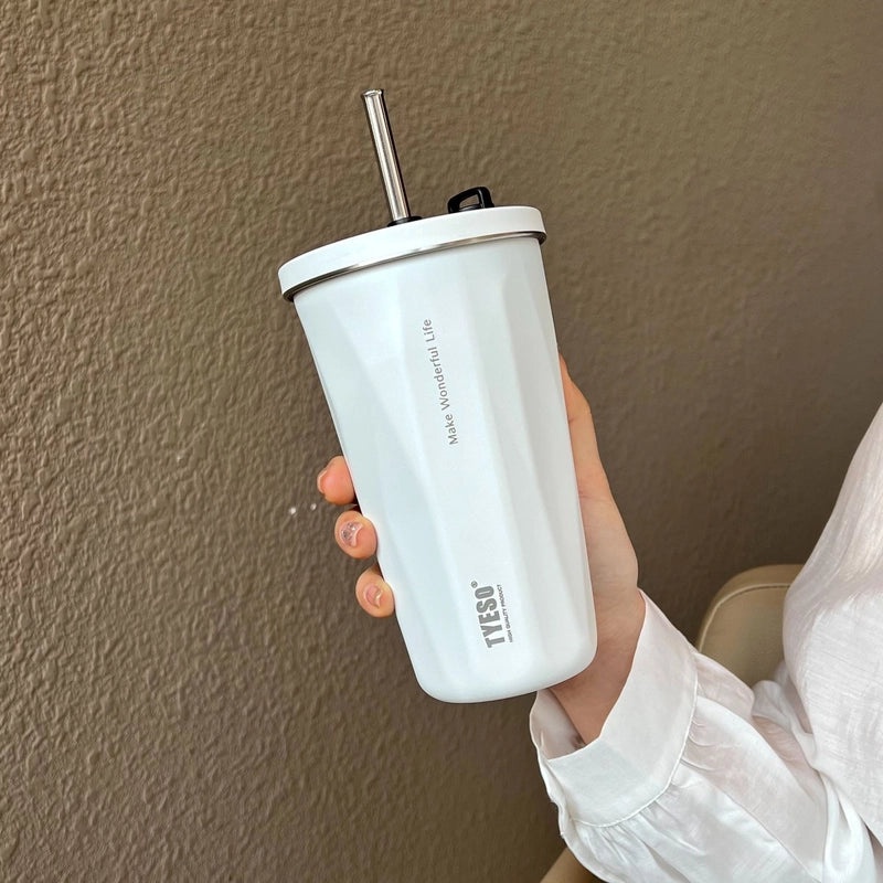 TYESO Taishuo Stainless Steel Insulated Coffee Cup with Straw and Ice Holder | Drinkware & Thermoses