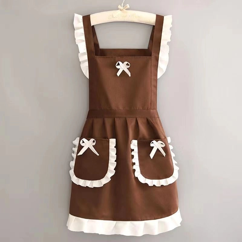 Cute Japanese Apron Maid Strap Waist Kitchen Uniform with Logo for Restaurant Workwear|Kitchen & Dining Apparel