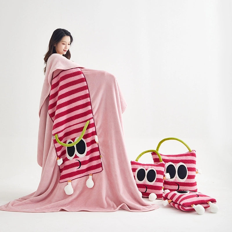 Big Eye Monster Embroidered Lambswool Flannel Cushion Blanket for Office Car Use|Home & Living