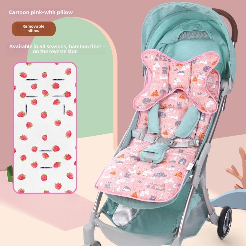 Baby Stroller Cushion Double-Sided Cotton Thick Soft Warm Breathable Ice Silk for All Seasons|Baby Stroller Accessories