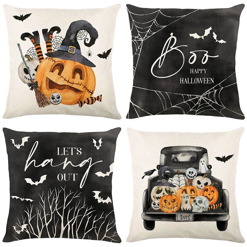 Halloween Minimalist Pumpkin Ghost Linen Pillow Covers for Couch Sofa Decor | Home Decor Pillows