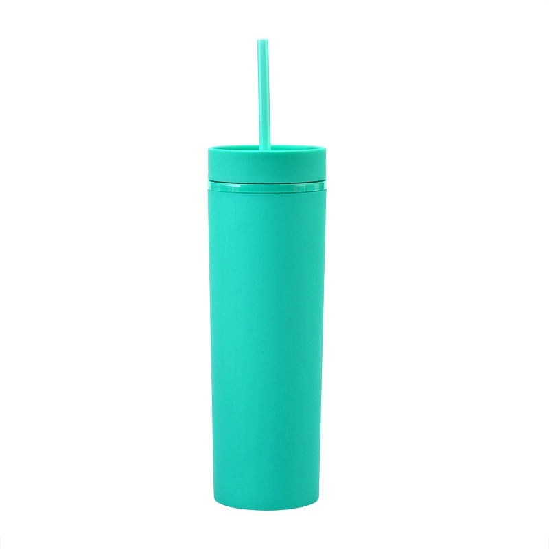 16oz Frosted Double-layer Plastic Tumbler with Straight Straw | Drinkware & Cups