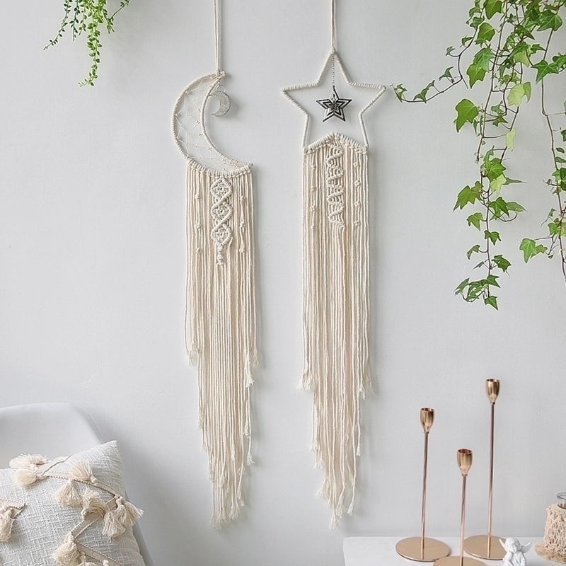 Star and Moon Dreamcatcher Cotton Thread Wall Hanging Boho Home Decor|Home Decor