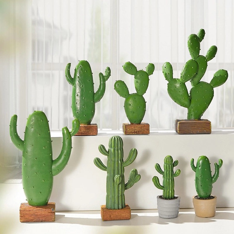 Adorable Cactus Resin Figurines for Home Decor | Artificial Plant Decorations