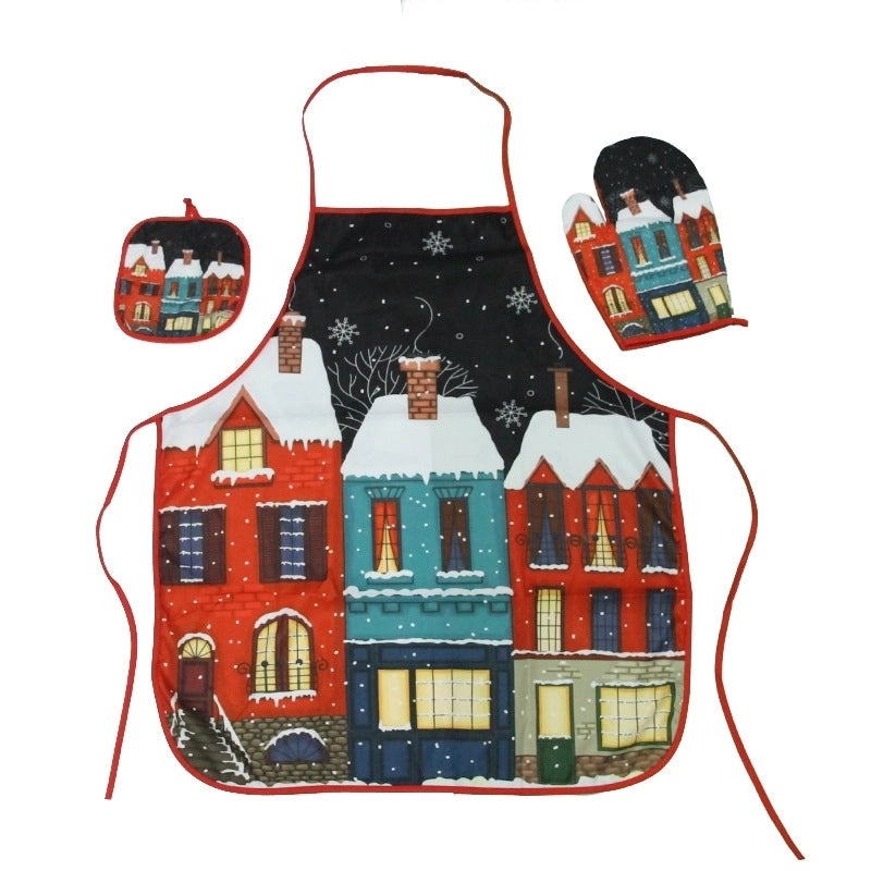 Christmas Cartoon Fabric Heat-resistant Gloves and Placemat Set|Kitchen Accessories