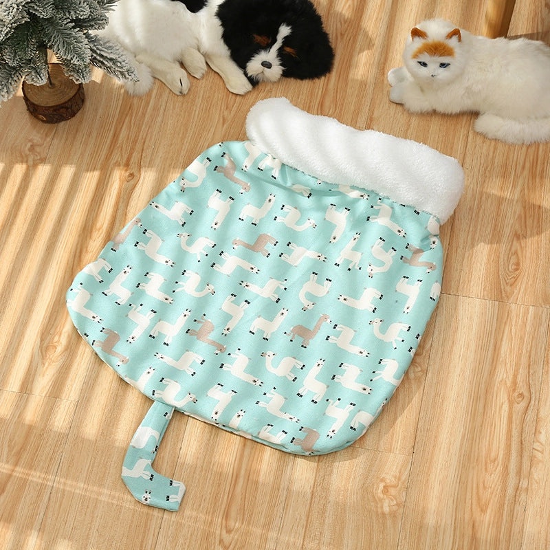 Cozy Japanese Style Cat Nest Warm Plush Semi-Closed Sleeping Bag Removable Washable Pet Mattress|Pet Beds & Furniture