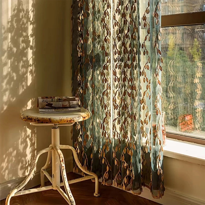Elegant Polyester Window Curtains Home Decor Leaf Pattern