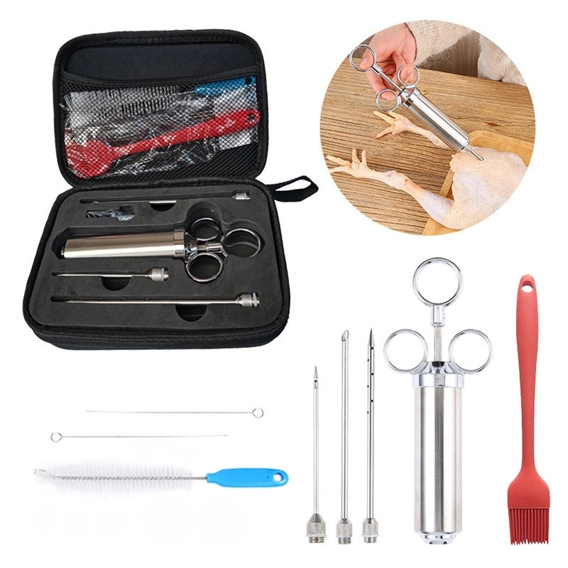 304 Stainless Steel BBQ Turkey Injector Needle Seasoning Syringe Tool Set 450g|Kitchen BBQ Tools