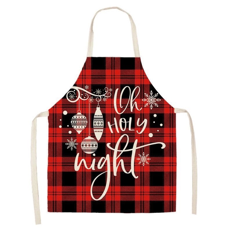 Christmas Santa Claus Stripe Snowflake Linen Apron Holiday Kitchen Accessory|Kitchen & Dining