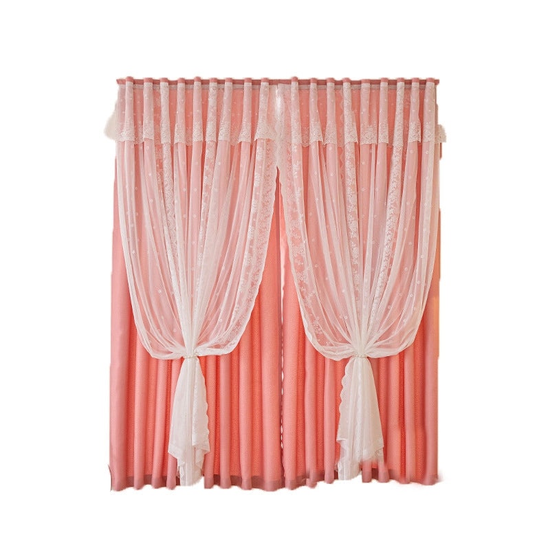 French Lace Hook & Loop Curtain Non-perforated Self-adhesive Bedroom Shading Net Red | Home Decor Curtains