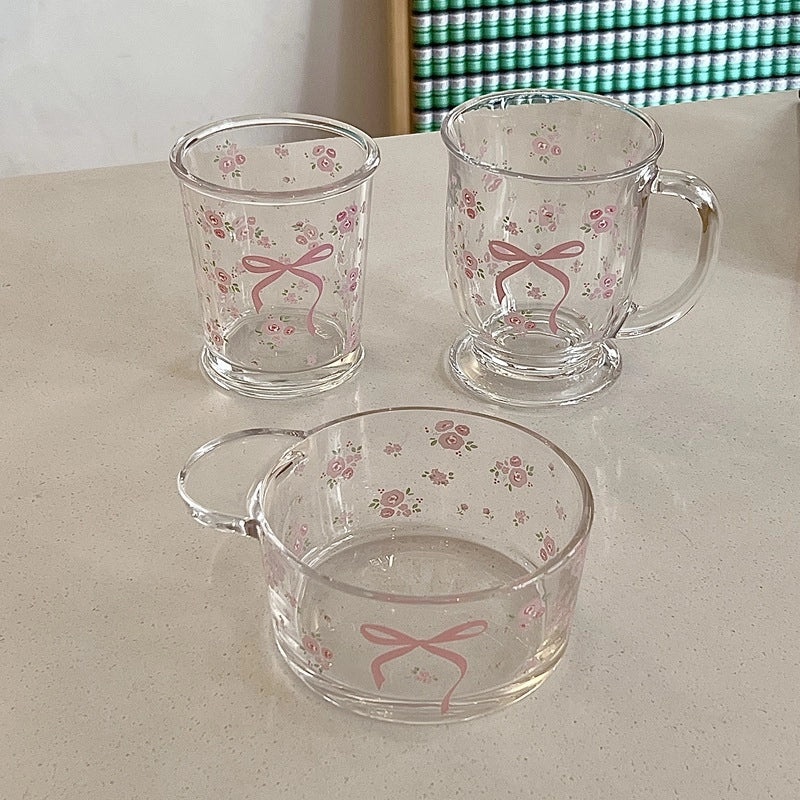 Bolimi French Rose Glass Cup with Bow Handle | Drinkware & Mugs