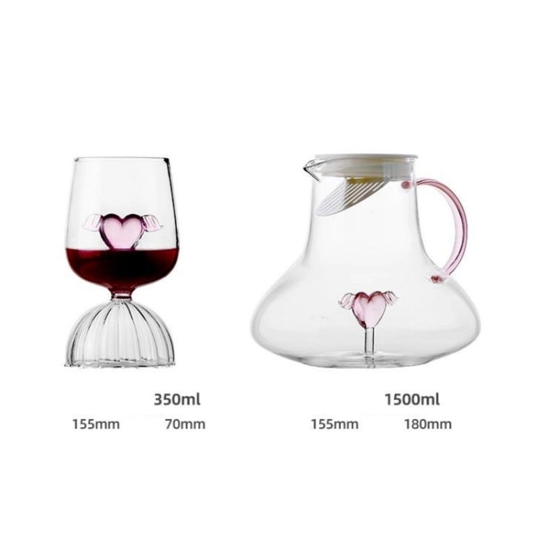Red Heart Winged Glass Teapot Stylish Design 1 Piece|Kitchen & Dining