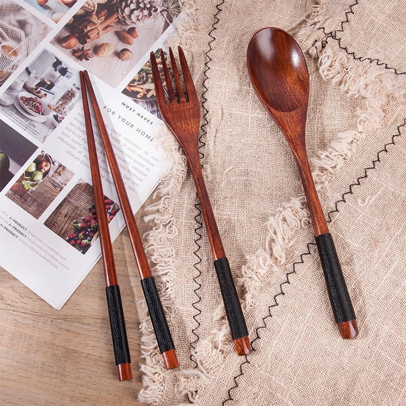 Japanese Style Wooden Tableware Set Phoebe 4-Piece Chopsticks Knife Fork Spoon|Kitchen & Dining Tableware