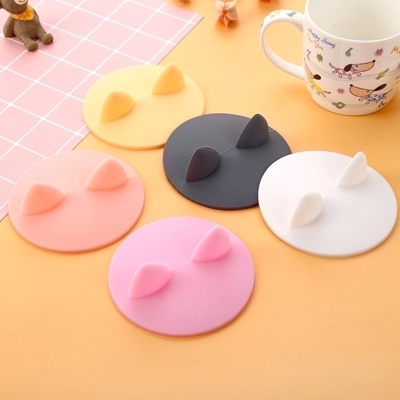 Cute Cat Ear Silicone Cup Lid Universal Mug Cover Spill-Proof Reusable Drinkware Accessory|Kitchen & Dining
