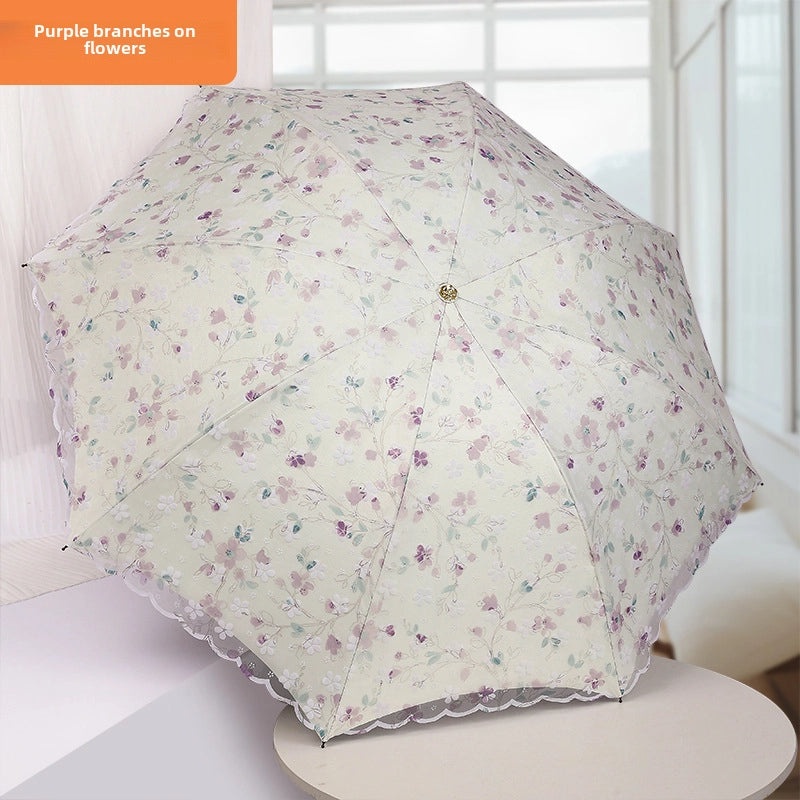 Goddess Princess Double Layer Lace Foldable Umbrella for Women | Sun & Rain Protection | Black Sunshade Umbrellas | Women's Accessories