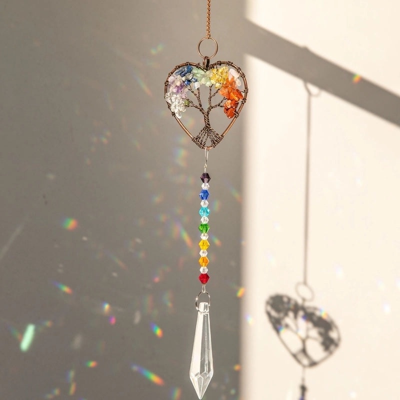 Heart-Shaped Tree of Life K9 Crystal Suncatcher Wind Chime Decor | Home Decor