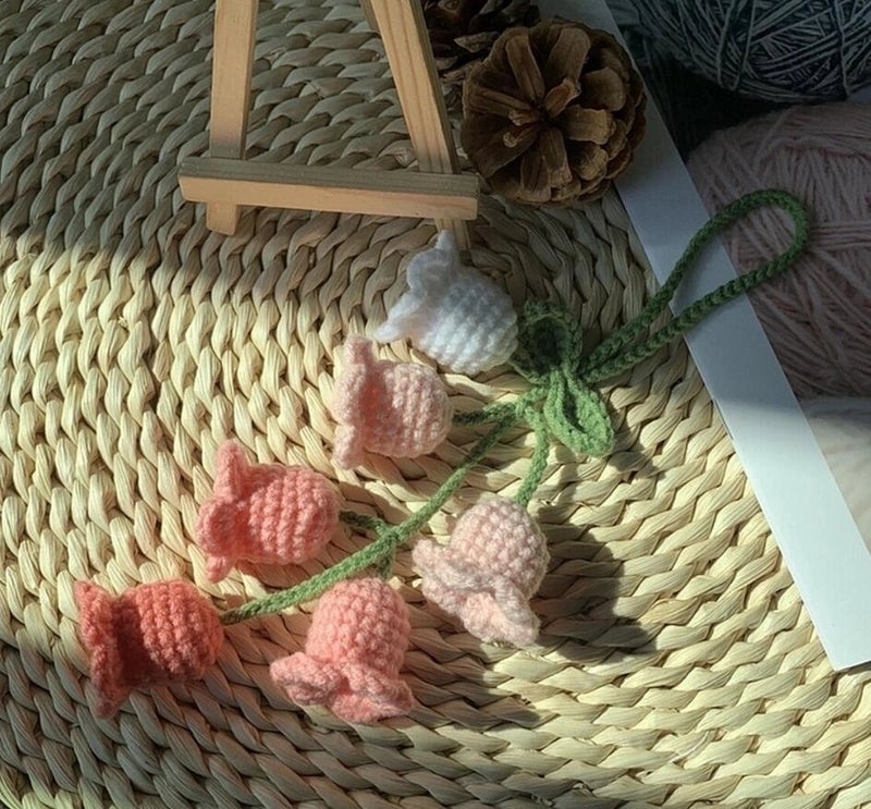 3 Pieces Hand-Crocheted Chlorophytum Yarn Potted Ornaments for Car Rearview Mirror | Car Accessories