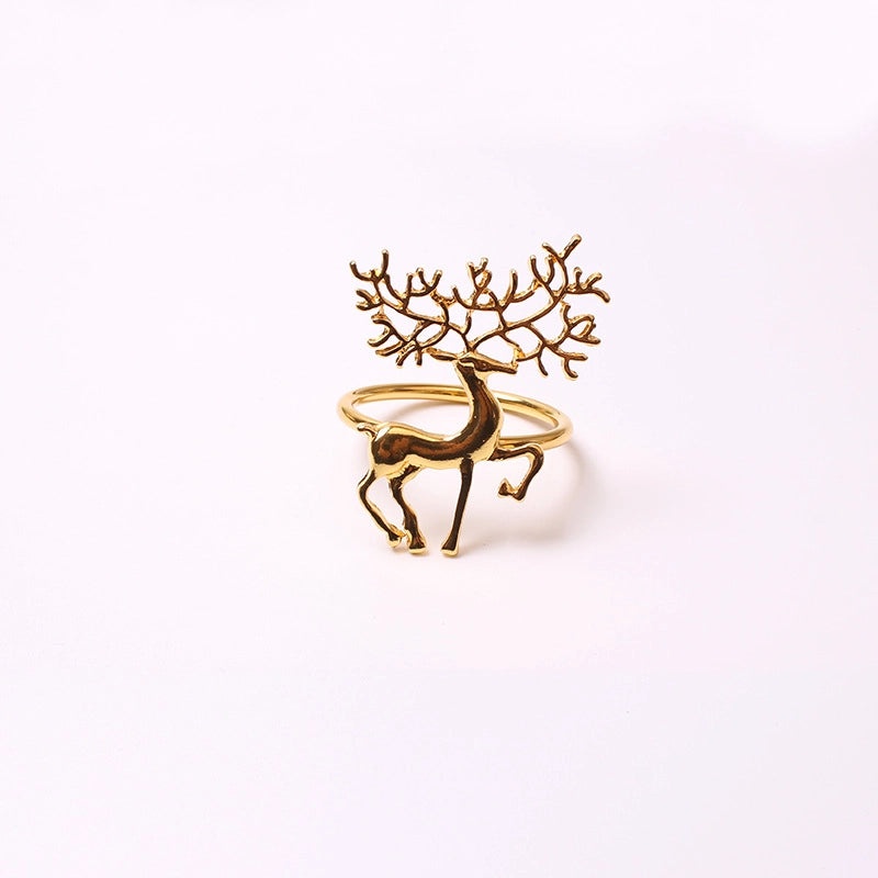 Festive Christmas Tree and Santa Claus Alloy Napkin Rings Set of 6 | Holiday Table Decor