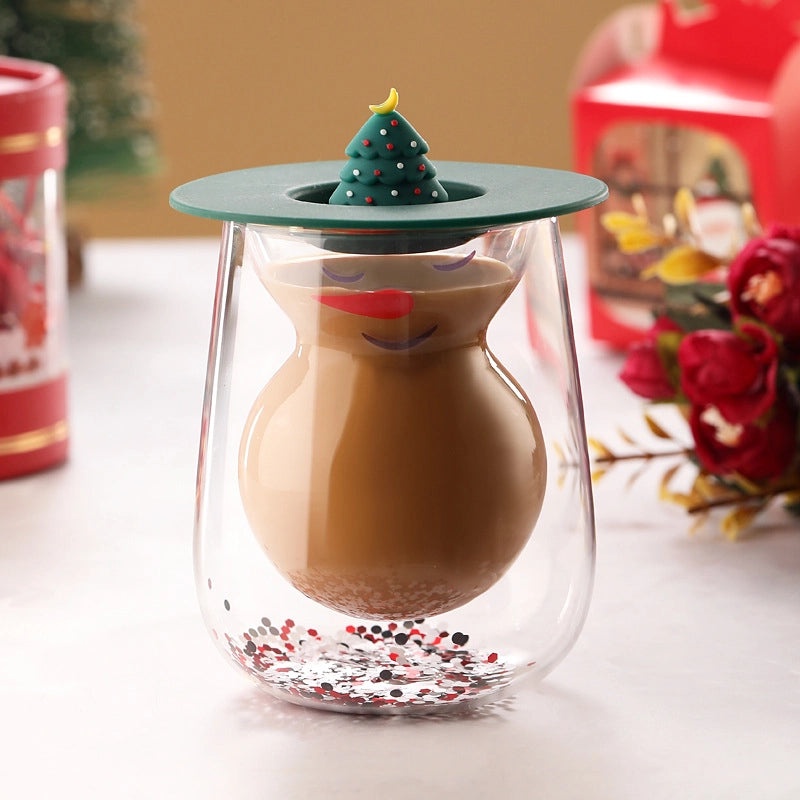 Christmas Cartoon Borosilicate Glass Water Bottle Casual Vacation Style | Drinkware & Water Bottles