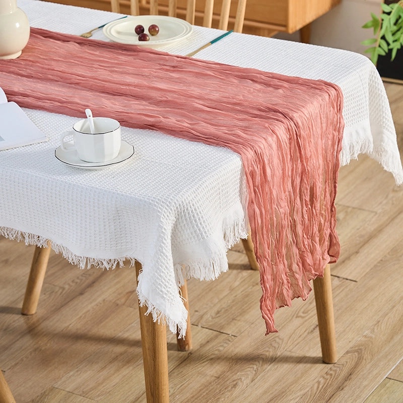 Bohemian Silk Crepe Table Runner Pleated European Style Wedding Party Decoration|Table Runners & Tablecloths