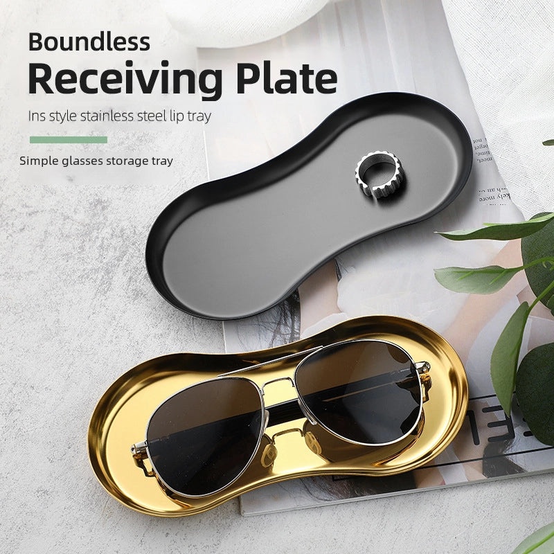 Glasses Shaped Stainless Steel Jewelry and Cosmetic Tray for Bedroom Home Use | Home Decor & Storage