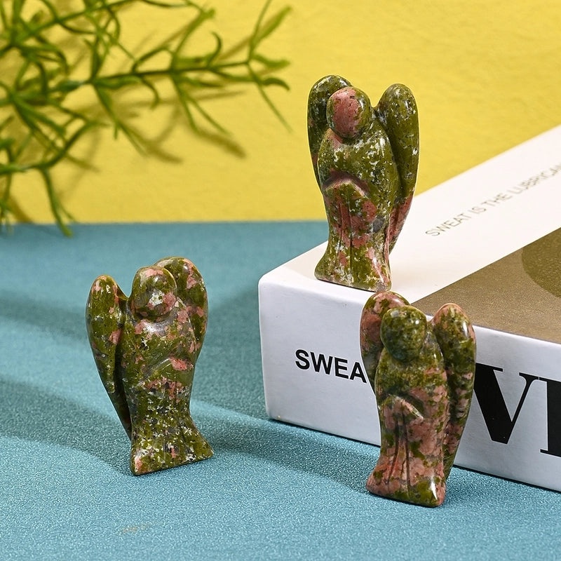 Handcrafted Natural Stone Angel Indoor Decor Minimalist Ornament Black Red White