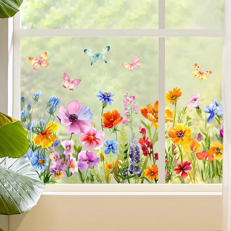 Pastoral Floral Butterfly PVC Wall Decal for Home Decor|Wall Stickers & Decals