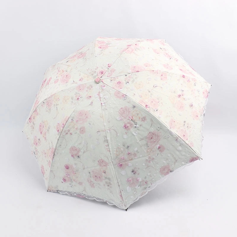 Goddess Princess Double Layer Lace Foldable Umbrella for Women | Sun & Rain Protection | Black Sunshade Umbrellas | Women's Accessories