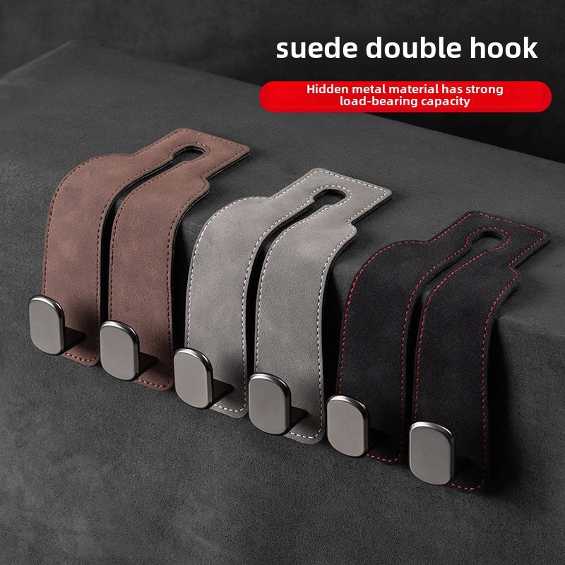 Hidden Double Car Seat Hooks Suede Rear Organizer Holder for Bags and Storage|Car Accessories